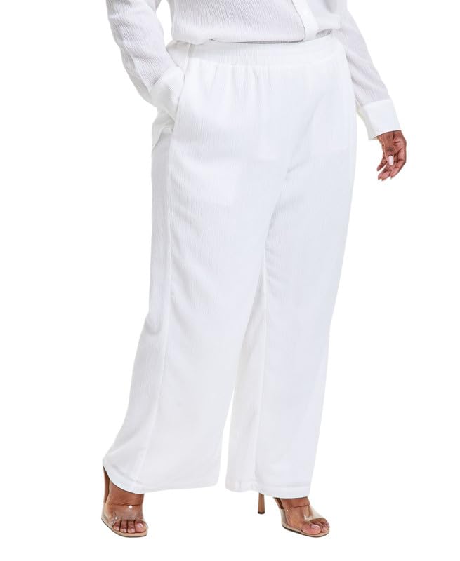 Nina Parker Womens Trendy Plus Size Textured Pull-On Pants Ivory 3X