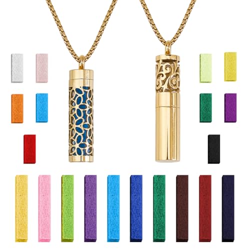 SUPERFINDINGS 2 collier D'Huiles Essentielles Pendentif de Parfum avec 20 coussinets en Feutre Médaillon Diffuseur Doré Pendentif D'Huile Aromathérapie pour...
