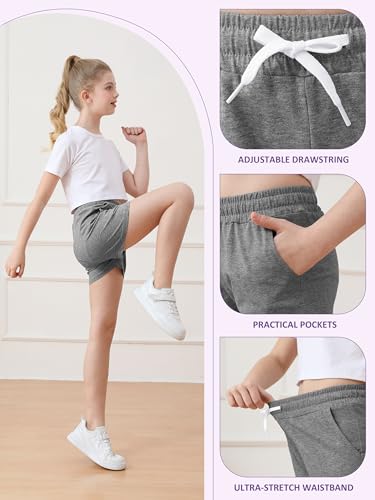 Resinta 5 Packs Youth Girls Athletic Shorts with Drawstring Pockets Girls Soccer Running Shorts for Yoga Workout Dance3