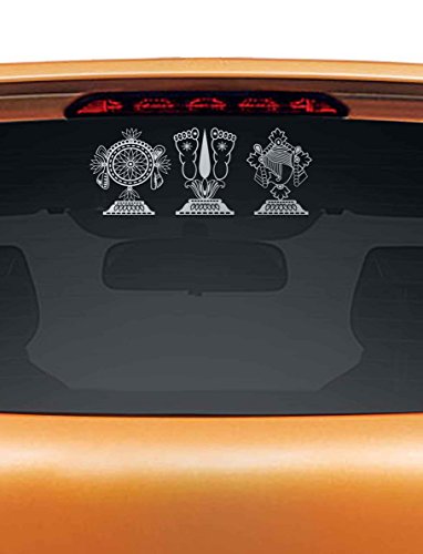 Image of WallDesign Vinyl Balaji Shanku Chakra Naama Car Sticker, 12 x 0.1 x 6 Inches, Silver