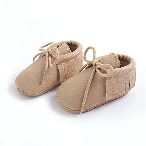 Gaisummi Baby Boys Girls Sneakers Unisex Infant Lace Up Pu Leather Moccasins Newborn Oxford Loafers Non-Slip Rubber Sole Toddler Prewalkers Wedding Uniform Dress Shoes(B/Apricot,6-12 Months) #TOP2