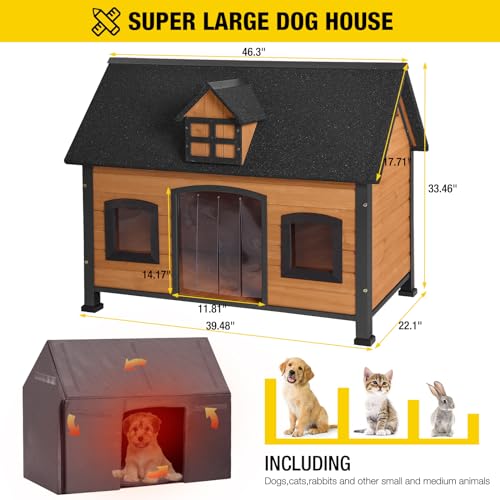 Aivituvin Dog House with Insulated Liner Antichewing Metal Frame Design Insulated Wooden Dog Kennel with Unique Design Roof Weatherproof Dog House for Outdoor Indoor  Cucciolini Doodles Aivituvin dog house with insulated liner anti chewing metal frame design insulated wooden dog kennel with unique design roof weatherproof dog house for outdoor indoor   cucciolini doodles