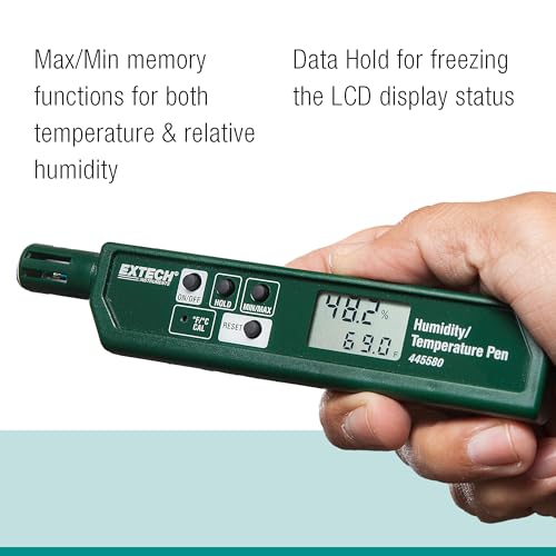 Image of Extech 445580 Humidity and Temperature Pen, Fast Sensor, Dual LCD | Fast-response sensor, MIN /MAX memory, pocket hygrometer, HVAC /labs /storage, indoor air monitoring