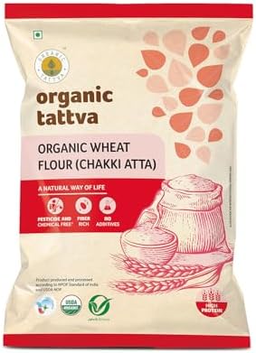 Organic Tattva Whole Wheat Flour 1kg โ Stone Ground Chakki Atta for Soft & Tasty Rotis, Everyday Cooking Essential