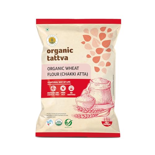 Image of Organic Tattva Whole Wheat Flour 1kg - Stone Ground Chakki Atta for Soft & Tasty Rotis, Everyday Cooking Essential