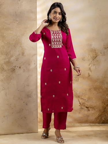 Image of VredeVogel Women's Silk Blend Embroidered Kurta with Pant & Dupatta Set | Modern & Traditional Blend Ethnic Wear | Festive & Casual Outfit