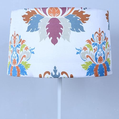 Image of tu casa White Metal-Iron Base Foldable Floor Lamps with English Oak Print & Satin Shade for Bedroom, Living Room, Lounge, Office Area, Gifting Without Bulb for Home Decoration (Height - 57 inch)