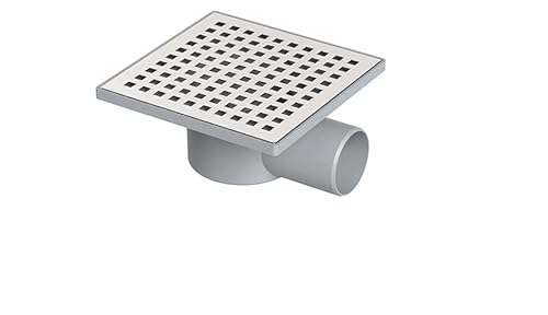 MAXIFLOW LİNE 150x150mm Steel Grate Plastic Body Horizontal Outlet 40Ø Square Floor Drain and Garden Drainage Grate