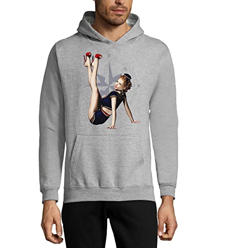 Sweat à capuche unisexe coton gris vêtement vintage pin up style sailor compass