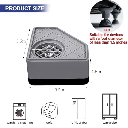 Image of Anti Vibration Pads for Washing Machine (4 Pack) | Shock Absorbing Rubber Feet | Noise Reduction & Anti Slip Stand for Washer, Fridge & Furniture | Heavy Duty Floor Protector (Grey)