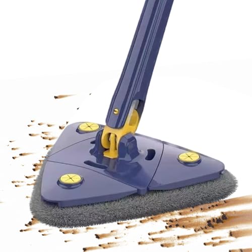 Mopa triangular de acero inoxidable de 43.31 pulgadas, herramienta de limpieza plegable, mopa giratoria ajustable con mango de ABS, diseño triangular, sin limpieza de esquinas muertas, suelos húmedos