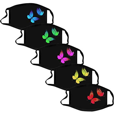 Preisvergleich Produktbild Mund Damenmaske, 5-teilig, bedruckt, Schmetterlingsmotiv, atmungsaktiv, staubdicht, wiederverwendbar, waschbar für Erwachsene Gr. Einheitsgröße, mehrfarbig
