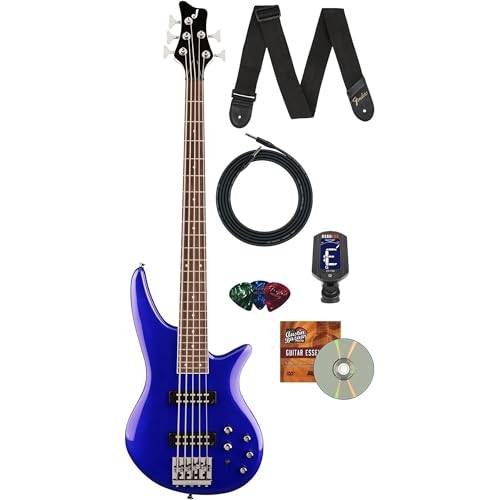 Jackson JS3V Spectra Bass Guitar - Indigo Blue Bundle with Cable, Tuner, Strap, Picks, and Austin Bazaar Instructional DVD