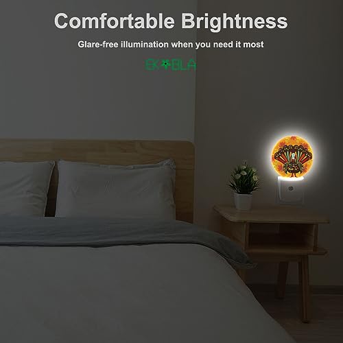 Image of EKOBLA Thanksgiving Night Light, Turkey and Fall Maple Leaf Night Lights Plug Into Wall with Auto Sensor, 0.5W Sleep Friendly