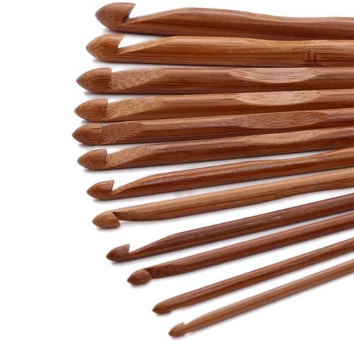 Image of 12PCS Carbonized Bamboo Knitting Needles Set 5.9 Inch Single Point Bamboo Crochet Hooks Kit 12 Size Wooden Knitting Needles for Handmade DIY Making Sweater Yarn Projects(3 to 10mm)