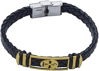 Braided Bracelet with Gold-Tone Embossed Centerpiece for Men - Black Gold