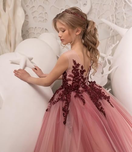 Girl Tulle Flower Dresses Lace Embroidery Applique Princess Pageant Dress Girls Vintage Birthday Party Ball Gown3