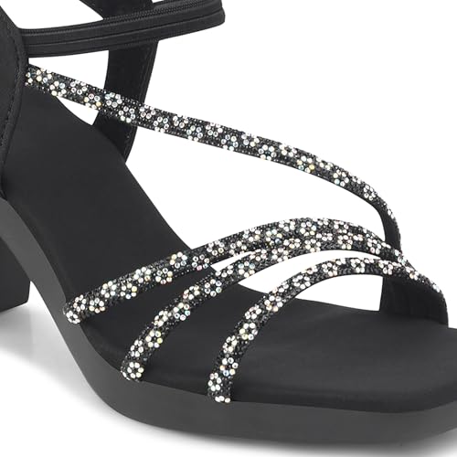 Image of JM LOOKS Women's Sandal Strappy Embellished Heels Ankel Strap Square Toe Lightweight Comfortable Stylish for Wedding Party Festivel Occasion.