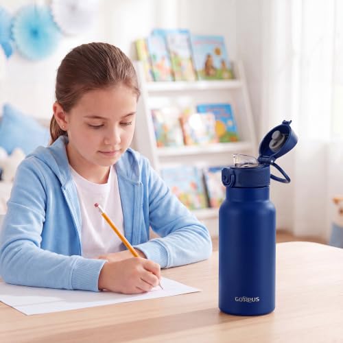 Image of GOPPUS 17oz Insulated Water Bottle with Leak-Proof Flip Lid & Carry Handle,Double-Wall Stainless Steel Bottle for School,Outdoor,and the Gym(Ink blue)
