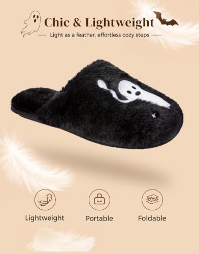 Women's Fuzzy Scuff Slippers, Ghosts, Size 7-8 - image 7