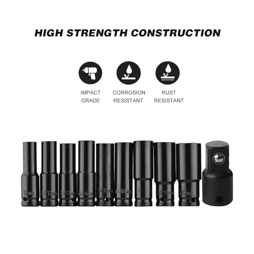 Set Universal de Dados de Impacto Métrico 10 Piezas 1/2" miniatura 4
