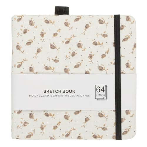 PATIKIL 5.1x5.1 Watercolor Sketchbook, 64 Sheet 165GSM/112lb Watercolor Paper Sketchbooks Acid Free Watercolor Journal Hardcover Artists Paper Pads with Pen Holder, Brown Flower