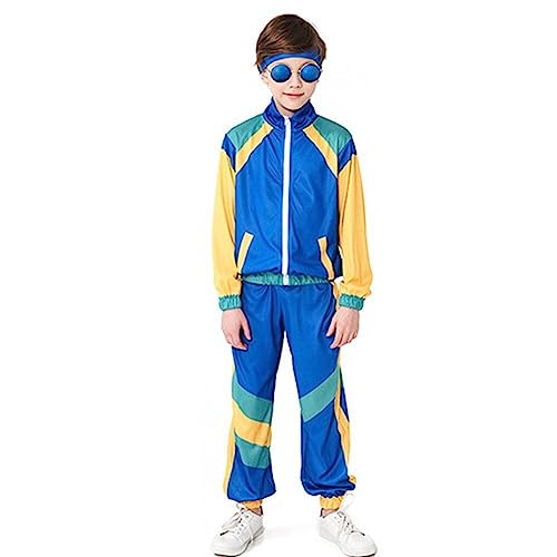 Catálogo de Chándales para Niña los 10 mejores. 41 Conjunto de chándal para niños de los años 80, estilo retro de hip hop, rompevientos para niños y niñas, con bloques de colores, para bailar, club, hippie rave
