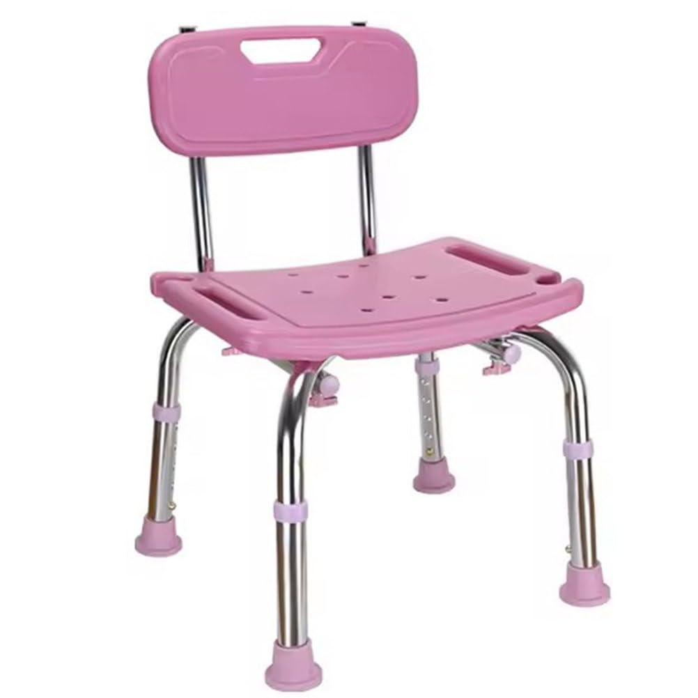 Silla de baño/Ducha de Aluminio Ajustable en Altura con Respaldo y Soporte Cabezal de Ducha, Asientos de bañera Personas Mayores, Embarazadas, discapacitados y Personas lesionadas(Pink)