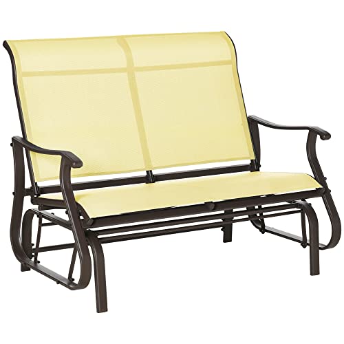 Outsunny 2-Person Outdoor Glider Bench,Patio Glider Loveseat Chair with Powder Coated Steel Frame,2 Seats Porch Rocking Glider for Backyard, Lawn, Garden and Porch, Beige Outsunny 2-Person Outdoor Glider Bench,Patio Glider Loveseat Chair with Powder Coated Steel Frame,2 Seats Porch Rocking Glider for Backyard, Lawn, Garden and Porch, Beige