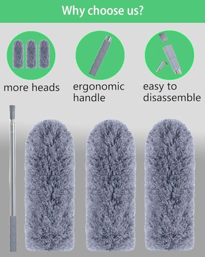 Image of 110 inch Extendable Feather Duster with Extension Pole, Ceiling Fan Cleaner Duster for High Ceiling, Bendable Microfiber Head, Long Handle Duster for Cleaning Fan, Furniture, and Cars (3 replaceable head)