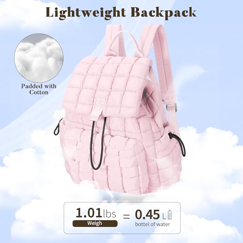 Image of TILYMOL Puffy Backpack for Women, Quilted Backpack for Travel, Ultra Lightweight Puffer Daypack, Pink