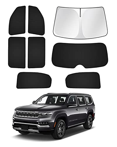 Image of Canvcle Windshield Sun Shade for 2022-2025 2026 Jeep Grand Wagoneer (Not for Jeep Wagoneer) Accessories Sunshade Side Rear Window Shade Cover Sun Visor Privacy Protection Keep Vehicle Cool Black 8PCS