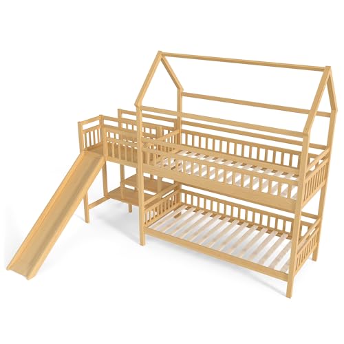 Image of Bellemave Bunk beds Twin Over Twin with Storage Stairs,Two Placement Methods,House bunk Bed, White