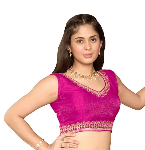 Image of Pujia Mills Women's Sequin Embroidered V Neck Sleeveless Readymade Saree Blouse Indian Ethnic Designer Stitched Readymade Saree Blouse Sleeveless Blouse Readymade Blouse for Women