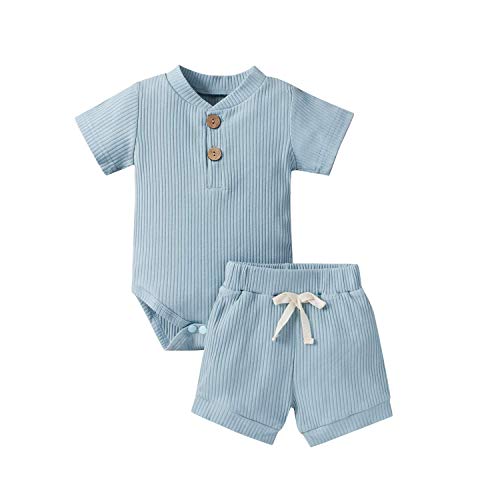Image of Baby Boy Clothes 0 3 6 9 12 18 Months Romper Shorts Set