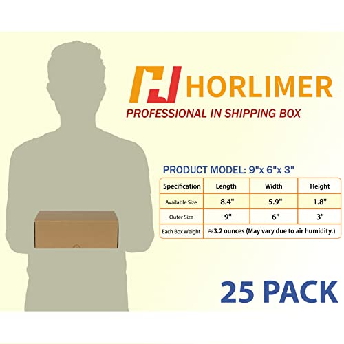 Image of HORLIMER 9x6x3 inches Shipping Boxes Set of 25, Brown Corrugated Cardboard Box Literature Mailer