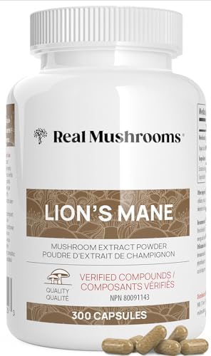 Real Mushrooms Lion’s Mane Capsules - Organic Lions Mane Mushroom Extract for Cognitive Function & Immune Support - Brain Mushroom Supplements for Memory and Focus - Vegan, 300 Caps