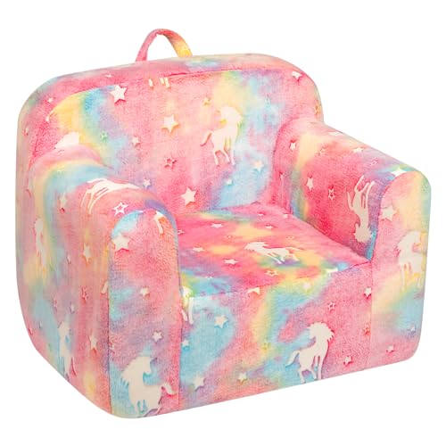 Image of ALIMORDEN Kids Ultra-Soft Snuggle Foam Filled Chair, Cuddly Sherpa Reading Couch for Boys and Girls,Glow-in-The-Dark Unicorn Pattern