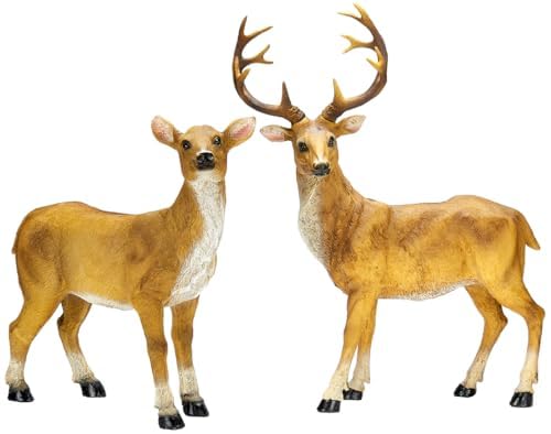 JHVYF Adorable Resin Deer Statue Decor for Garden Yard Buck & Doe Lying Outdoor Sculptures for Home Decor 319-322