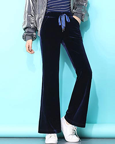 Kedera Women\'s Corduroy Velvet Pants Comfy Pull on Elastic Waist Trousers Drawstring Pants Dark Blue