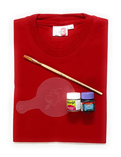 Image of T-Shirt with Fabric Paints, Paint Brush and Stencils Combo