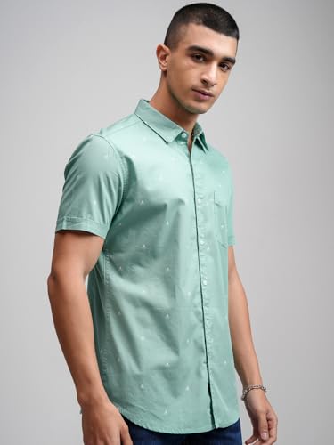 Image of Highlander Men's Sea Green Slim Fit Half Sleeves Shirt | Fresh & Stylish | A Soft Hue with a Sharp Fit