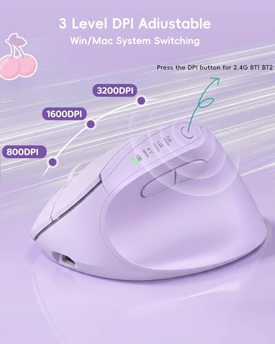 Image of My Little Pony Ergonomic Vertical Mouse, VM01 Dual-Mode (2.4GHz /Bluetooth) Wireless Silent Mouse with LED Battery Indicator, 6 Buttons Silent Clicking Mouse for Wrist Comfort, PC, Laptop, Mac (Purple)