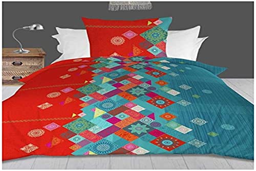 Soleil d'ocre Patchwork, Parure, Housse de Couette, Polyester, Multicolore, 140 x 200 cm