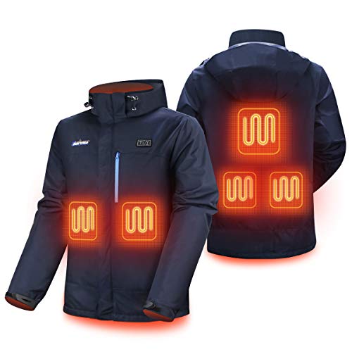 Mens 7.4V Heated Jacket 5 Heating Zones Heating suit Winter Windproof (Dark Blue, Medium)