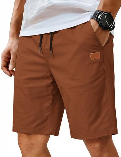 Image of COOFANDY Mens Casual Shorts Cotton Elastic Waist Drawstring Shorts Lightweight Summer Beach Shorts