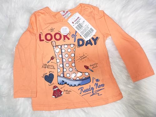 Blusa de manga longa estampada com apliques de bolinhas para bebê, cor laranja, Brandili