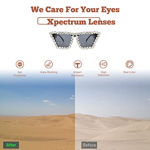 Image of Xpectrum Sparkly Diamond Sunglasses Bling Square Frame Festival Disco Rhinestone Accessories