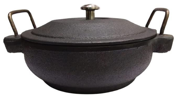 SURYA INDUSTRIESCast Iron Pre-Seasoned Kadai With Lid For Healthy Cooking – 18 Cm For Gas, Oven And Grill Use Flat Bottom For Induction Use 7 inch