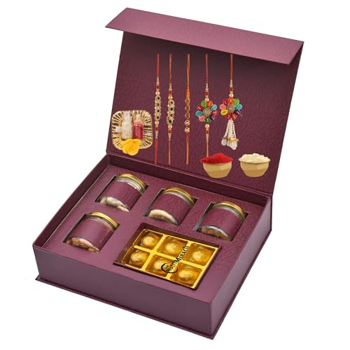 Image of NUTRI MIRACLE Rakhis Gift Pack For Brother | Rakhi For Brother With Gift | Rakhi Set | Raksha Bandhan Gift Box For Sister With Nuts And Chocolates